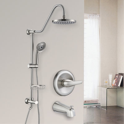 2 Shower Head System In Brushed Nickel With 8" Rain And Adjustable Handheld Slide Bar