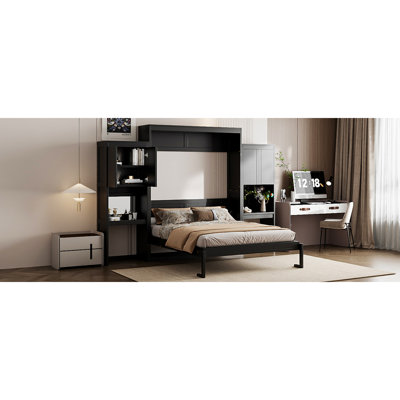 Queen Size Murphy Bed With Desk, Vanity And Cabinets, Espresso(OLD SKU: N820S10057P)
