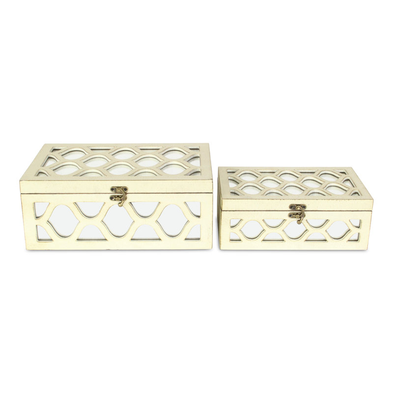 Eziah Fir Wood Mirrored Decorative Boxes (Set of 2), Cream