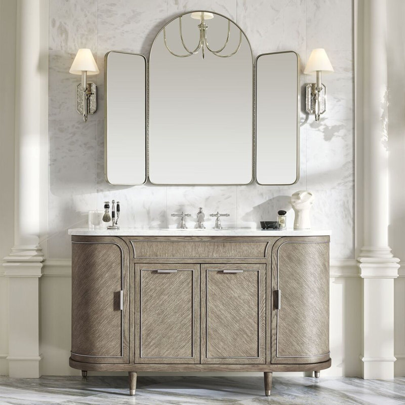 Rosebrook Vanity And Quartz Stone Vanity Top, Light Oak/Aged Brass, Pietra