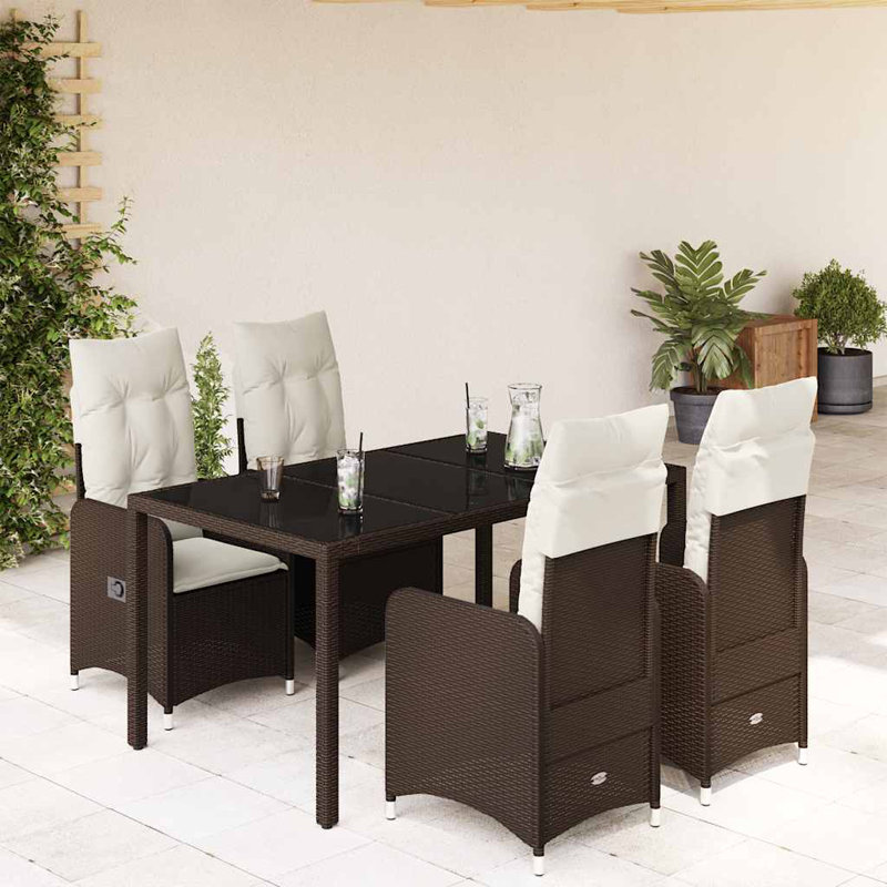 Ensemble bistro de patio avec coussins en rotin de polyester brun, H 29,5 po x l 59,1 po x P 35,4 po, 4
