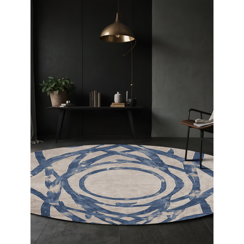 Machine Washable Gray Area Rug, Round 5'