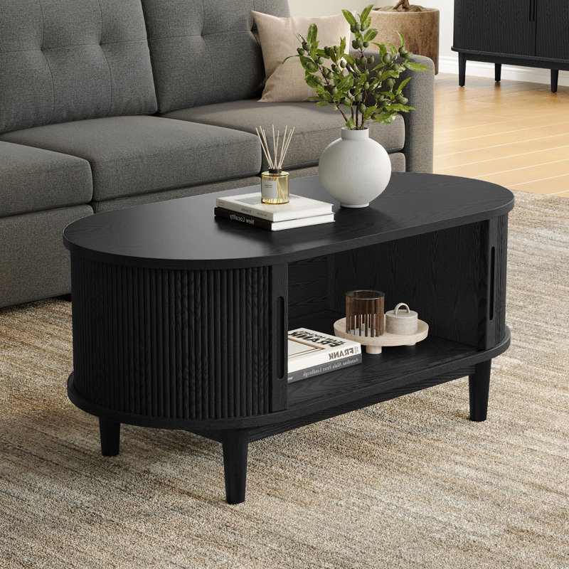 Leathia Fluted Coffee Table With Storage, Black