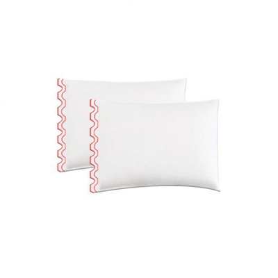 400TC Zig & Zag U Shape Scallop Embroidery Cotton Solid Pillowcases (Set Of 2)