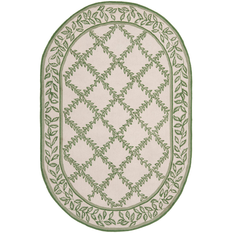 Jonsson Hand Hooked Wool Pile Geometric Rug, Oval 4'6" x 6'6"