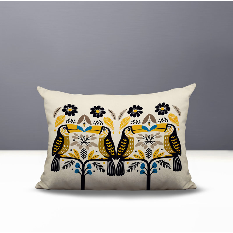 Oreiller rectangulaire réversible intérieur / extérieur Kuti Tucan, Rectangulaire H 18 po x l 25 po, Oiseau jaune