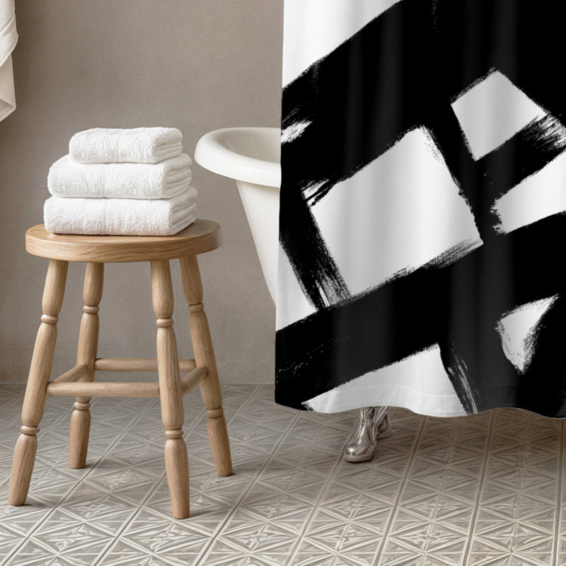 Abril Machine Washable Polyester Single Shower Curtain, Black