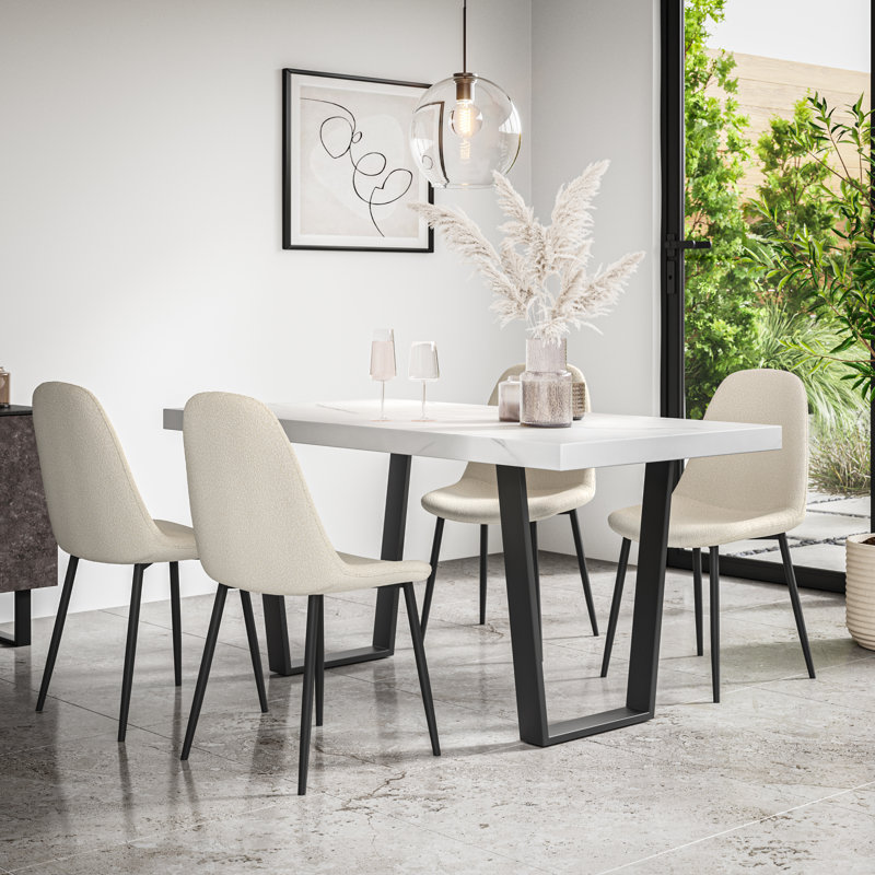Ademar 4 - Person Dining Set, White/Black/Ivory, 7 Pieces: Table,6 Chairs