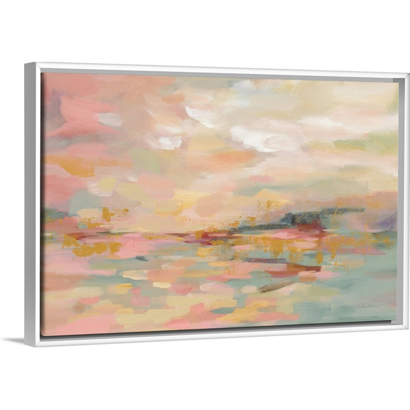 " Pink Waves ", Floater Framed Print, 34" H x 50" W, White