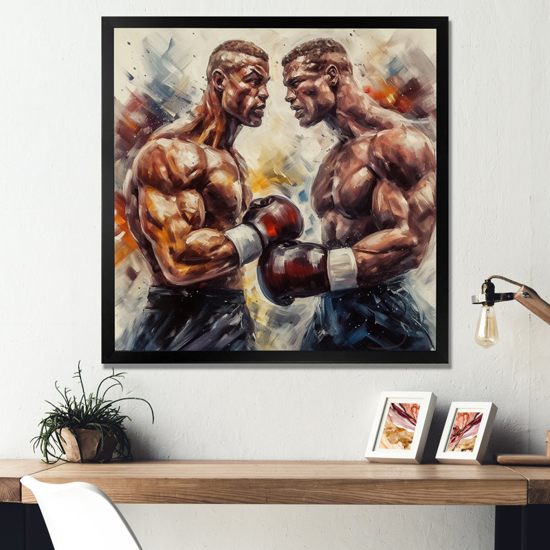 Légendaire combat II sur toile, Cadre d'angle fermé noir, H 16 po x l 16 po x P 1 po
