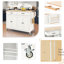 Chariot d'îlot de cuisine blanc avec plateau en bois massif, armoire de rangement à 4 portes, 2 tiroirs, porte-épices et porte-serviettes, chariot à roulettes verrouillables, armoire, système de roues intégrées-199901529