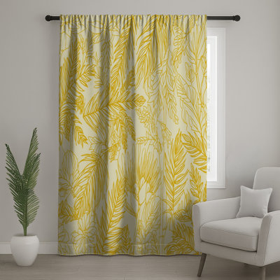 Yellow Botanical Line Art Window Curtains, Botanical Sheer & Blockout Curtains - 1 Panel