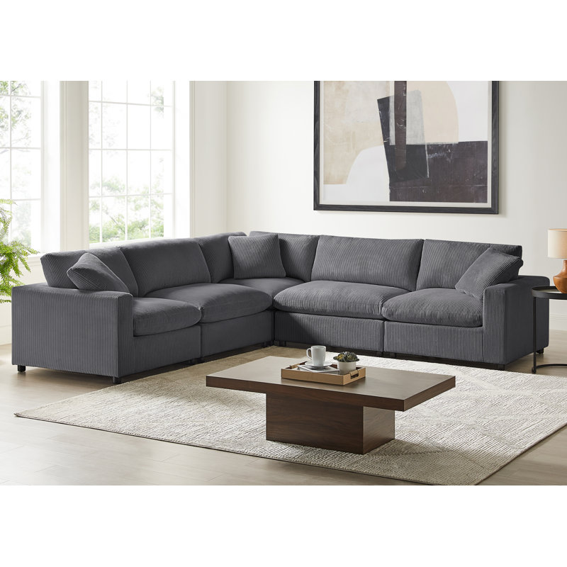 Vinessa Modular 5-Piece Sectional, Gray Corduroy
