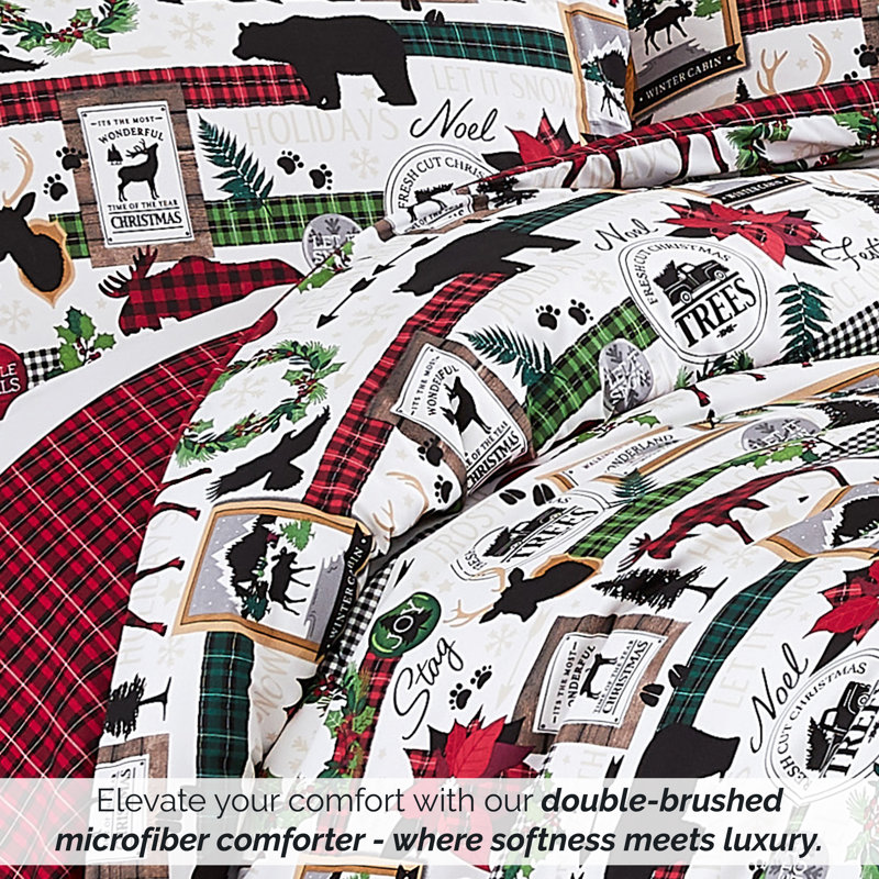 Merrytown Christmas Oversized Reversible Holiday Bedding Down Alternative Comforter Set with shams