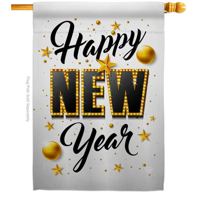 Polyester à 2 faces 40 po x 28 po Happy New Year Drapeau pour la maison