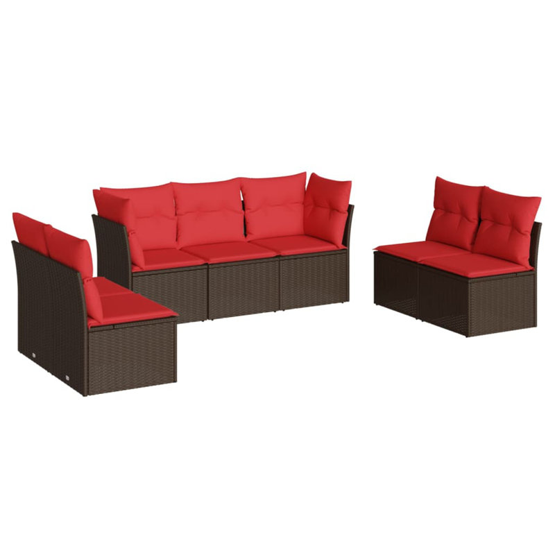 Latitude Run® 7 Piece Patio Sofa Set With Cushions Black Poly Rattan, Red, Brown