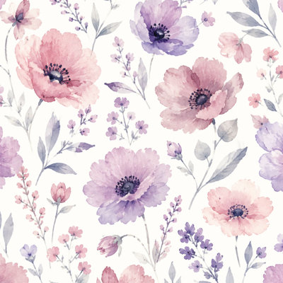 Papier peint adhésif à motif de fleurs et de fleurs mauves et aquarelles adhésives amovibles l 17,7 po x H 118 po