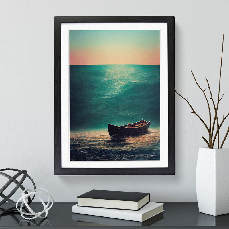Boat Beneath the Sea - Wall Art, Black Framed, 66cm H x 48cm W x 2cm D, White