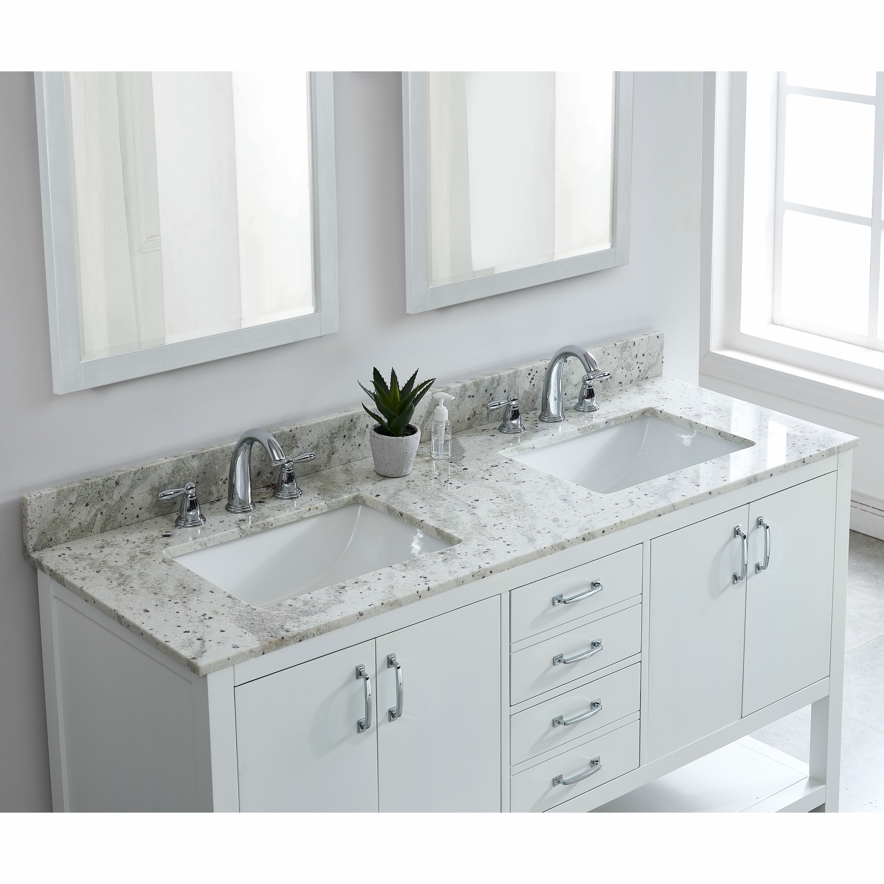 Tile & Top 61'' Granite Double Vanity Top with Sink 3 Faucet Holes & Reviews | Wayfair