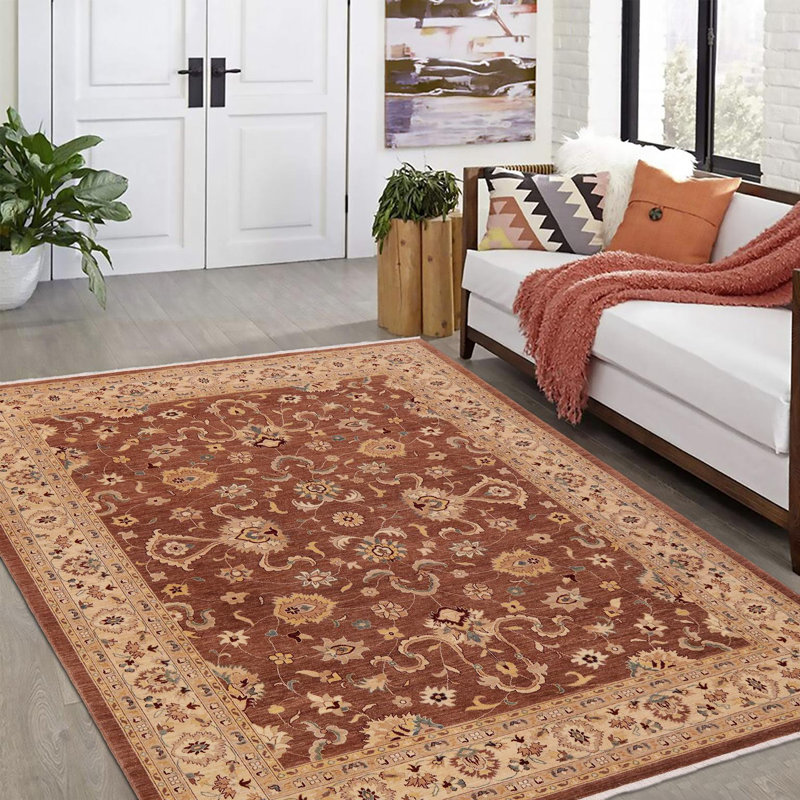 Tapis rouge / brun clair en laine noué à la main 8 pi 11 po x 11 pi 5 po Dorn
