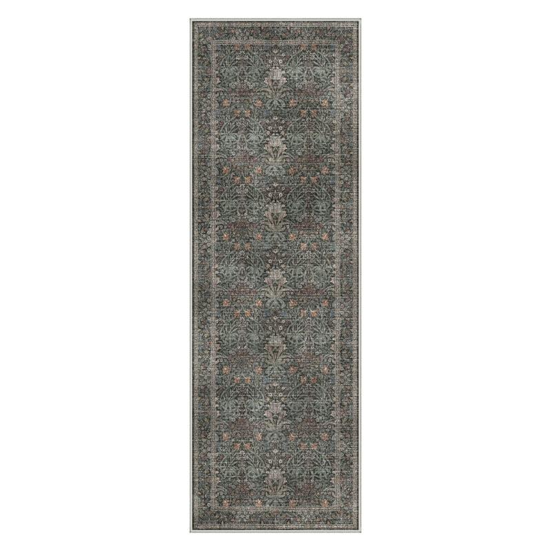 Aura Modern Abstract Machine Washable Green Indoor Area Rug with Non-Slip Backing, Runner 2'3" x 6'