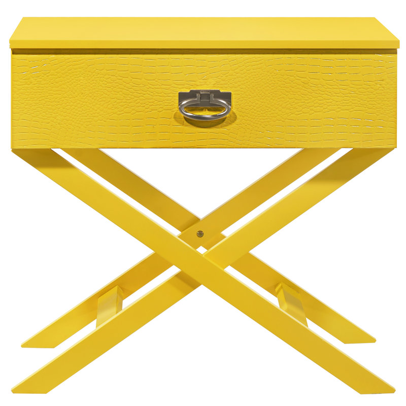 Table de chevet jaune - H 25 po x l 27 po x P 16 po, tiroir de rangement, façade texturée pour attirer les regards, assemblage rapide nécessaire H 25 po x l 27 po x P 16 po
