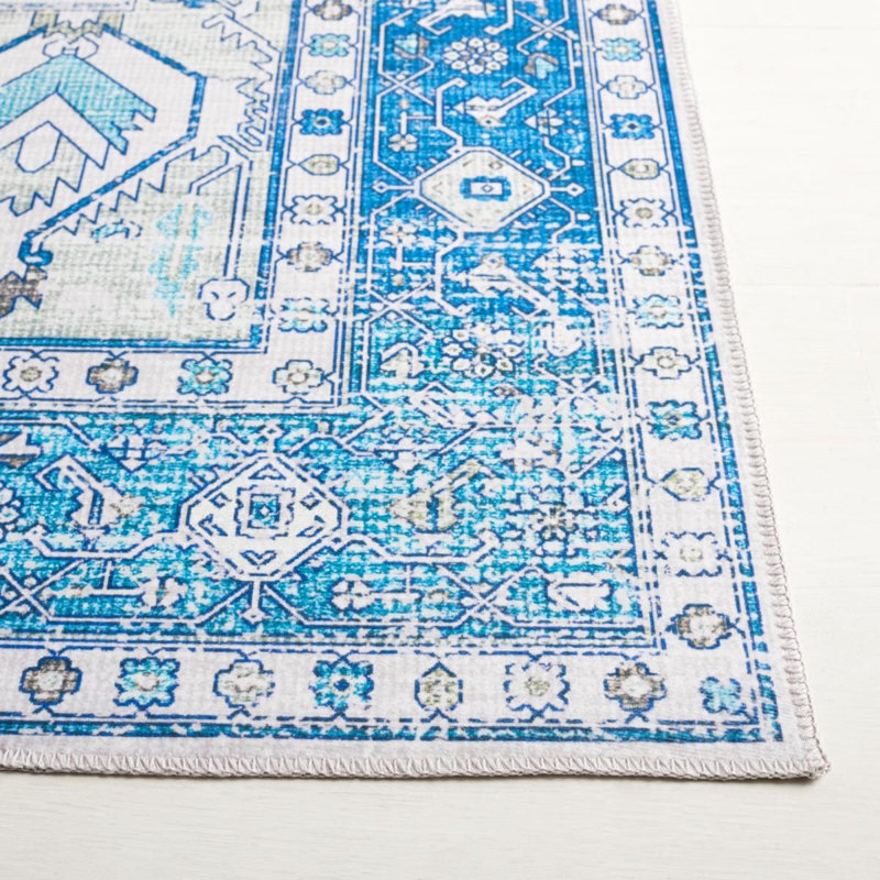 Arizona Maleek Machine Washable Non-Slip Area Rug in Grey/Blue, Rectangle 91 x 152cm