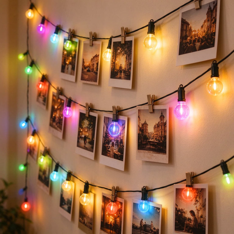 Guirlande de lumières d'extérieur RVB avec télécommande et lumières à DEL imperméables pour la terrasse