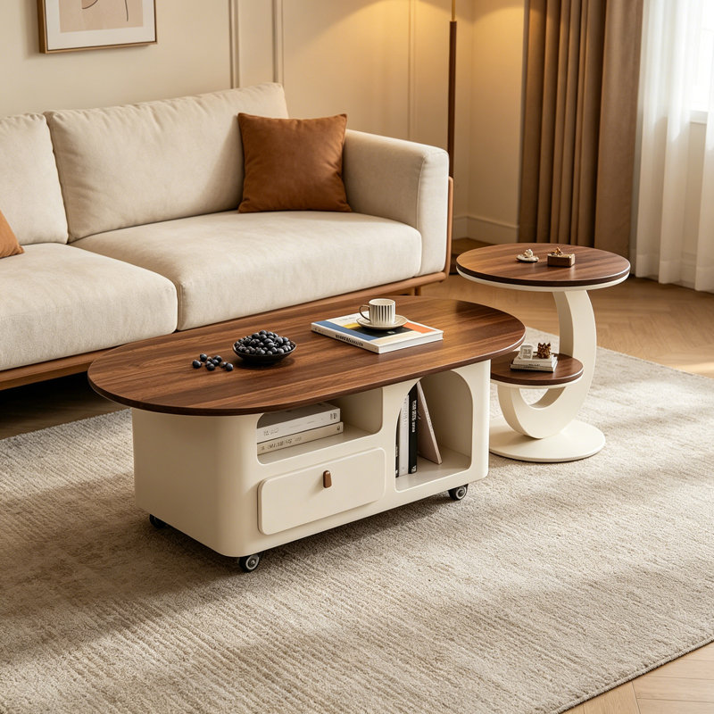 Table basse simple en bois avec tiroirs de rangement, H 16,53 po x L 47,24 po x l 23,62 po, Nut-brown/White