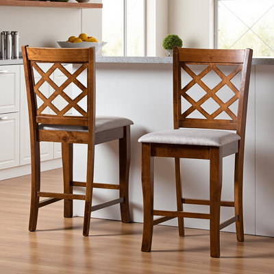 Palette 2-Piece Counter Height Pub Chair Set in Grey Fabric Upholstered and Walnut Brown Finished Wood