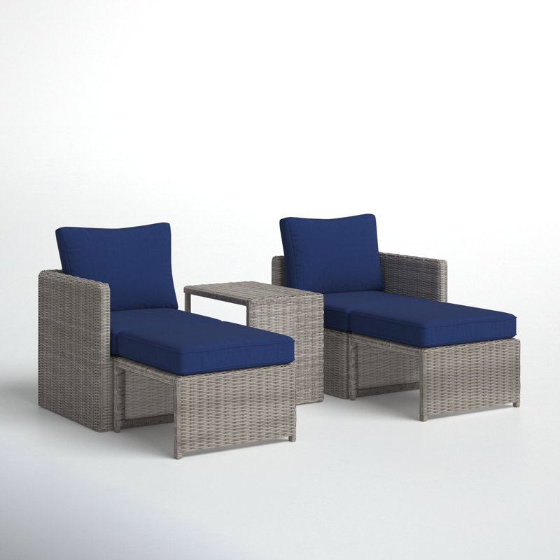 Morland 5 Piece PE Rattan Sectional Seating Group with Cushions, Navy