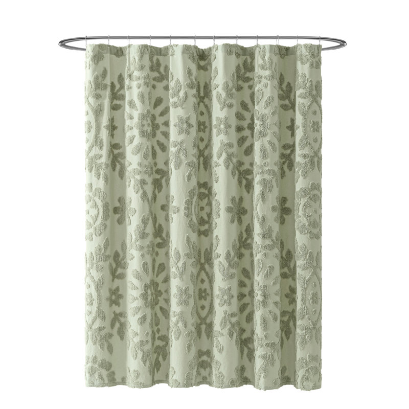 Sage Green Cotton Chenille Medallion Shower Curtain 72 x 72