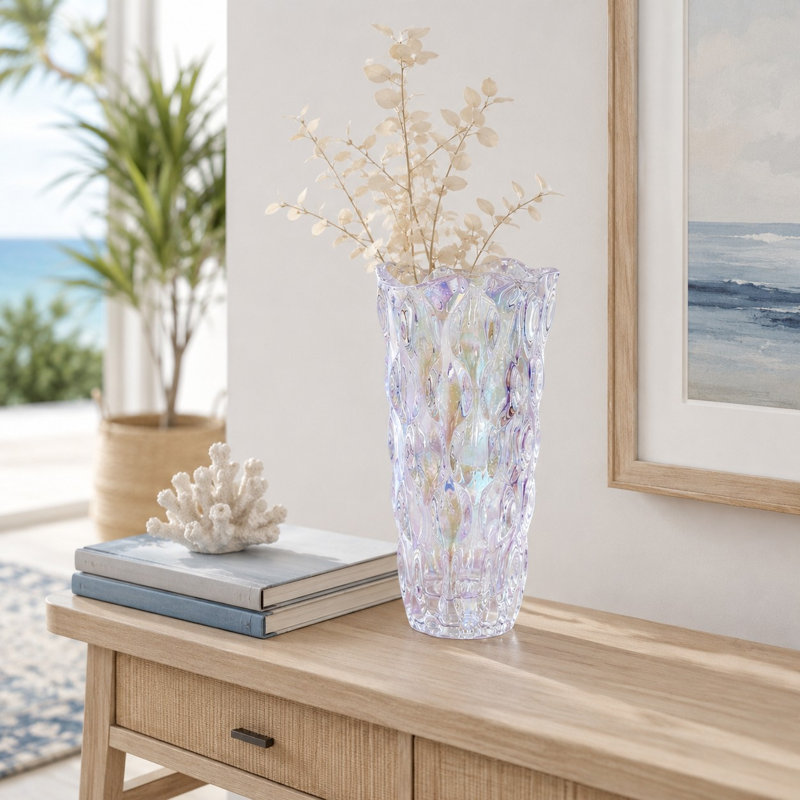 Vase en verre nacré 9,5 "avec motif texturé, Transparent et coloré