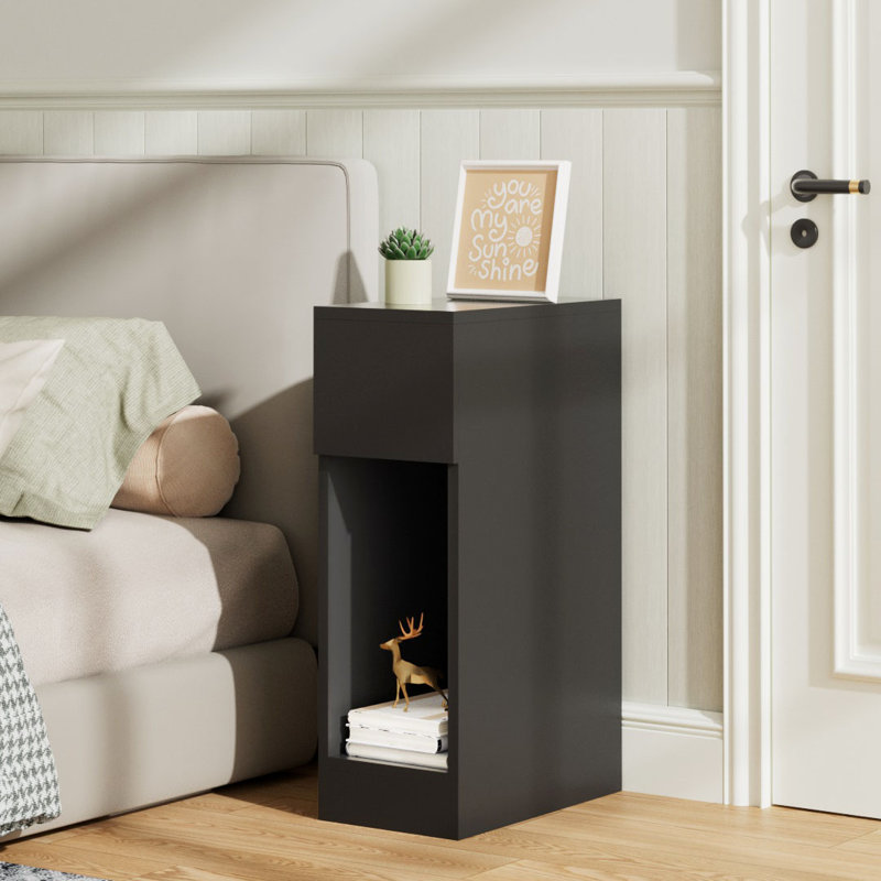 Bedside Table with a Drawer, Black