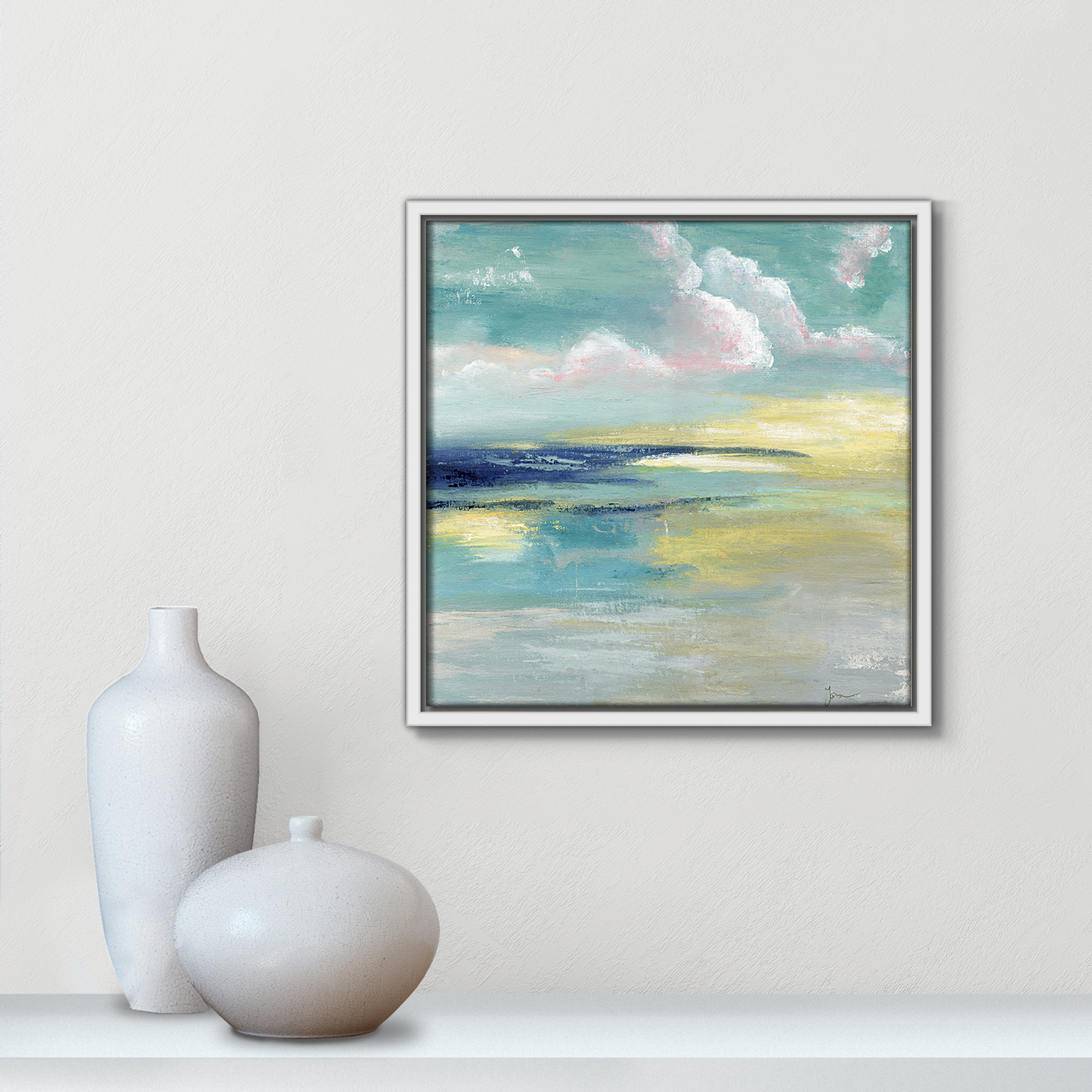 Ocean View by Tava Studios - Painting Print, 13.5" H x 13.5" W x 2" D, White Framed Canvas