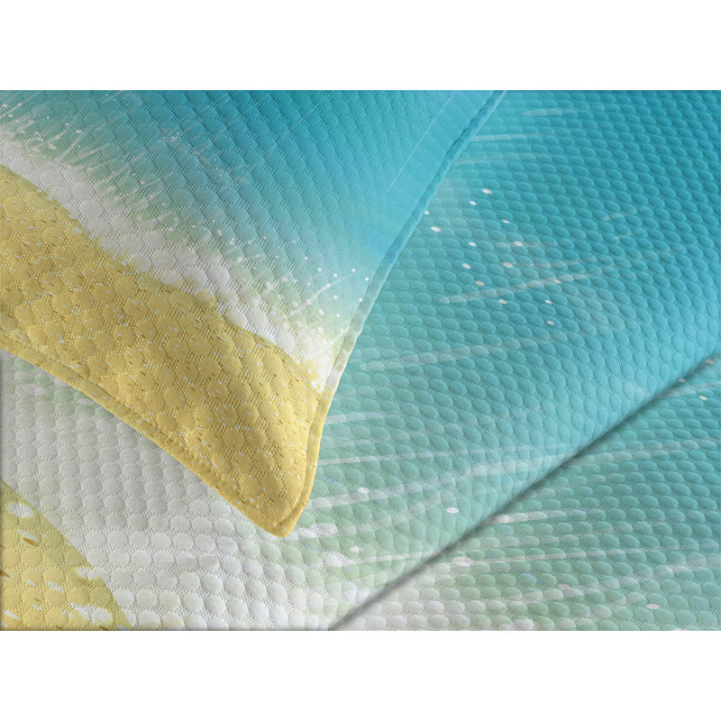White Quilted Queen Bedspread Set with Beach Design