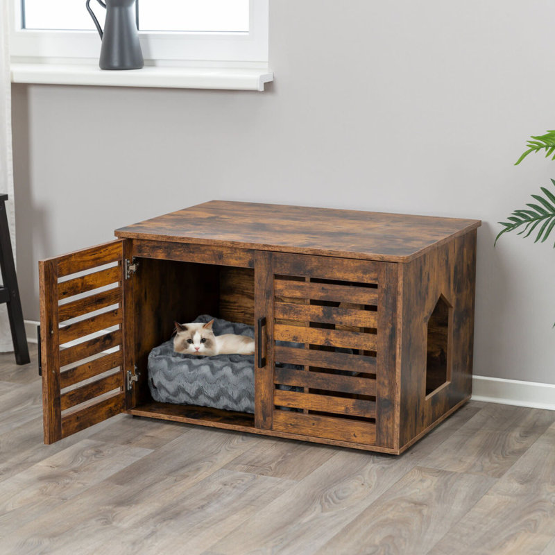 Rustic Brown Engineered Wood Hidden Litter Box Enclosure