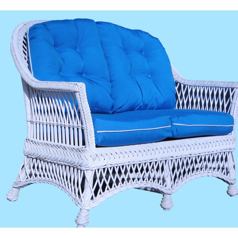 Causeuse à accoudoirs évasés 46 po avec coussins réversibles Calderon, Indigo glamour, Blanc