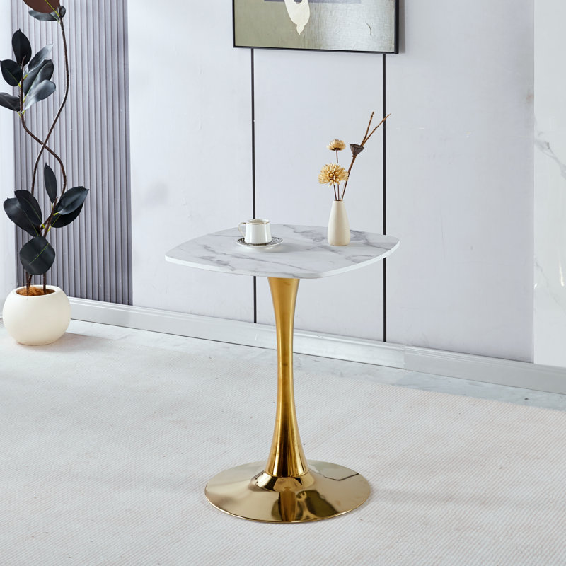Table de salle à manger carrée Tulip, H 28,93 po x l 23,62 po x P 23,62 po, Blanc / doré