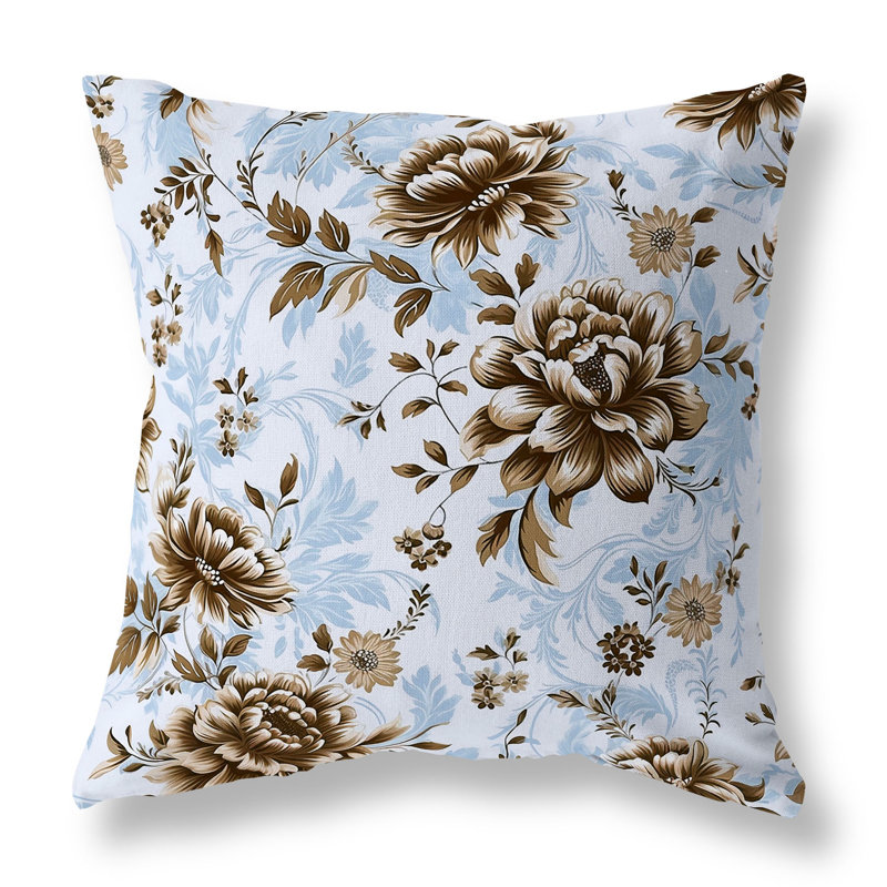 Indoor / Outdoor Floral Square Cushion, 41cm H x 41cm W, Blue/Brown