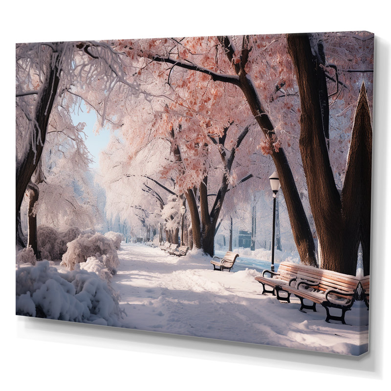 «Pink Snowy Park Floral Canopy», art mural sur toile, Toile tendue, H 24 po x l 32 po x P 1 po