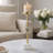 Pillar Candle Holder With Gold Stem, Embedded Agate Stone, 15 Inch White
