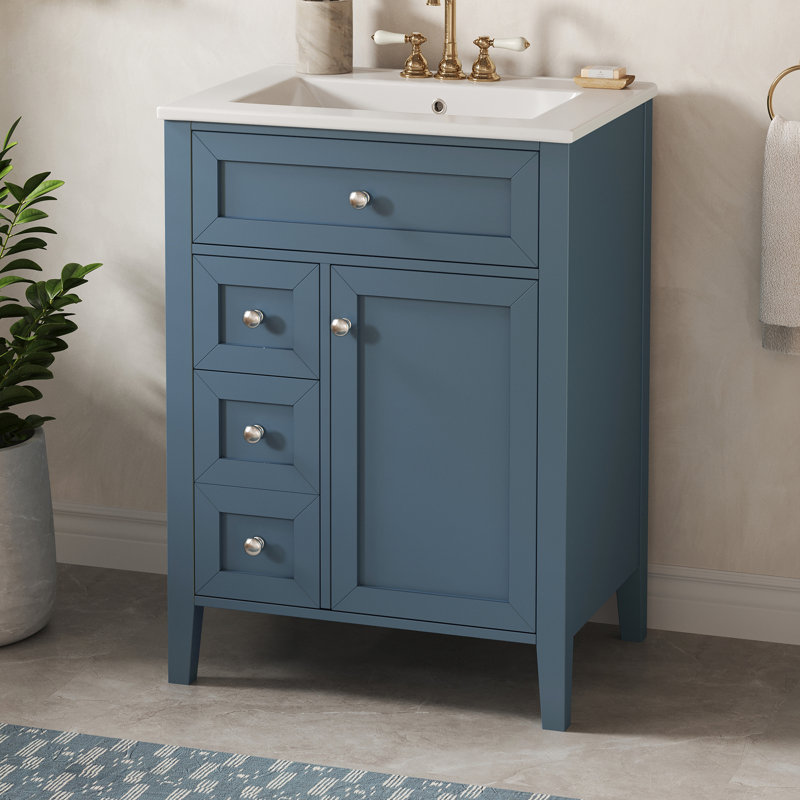 Meuble-lavabo moderne avec lavabo en céramique Kensington, Bleu gris, 24''