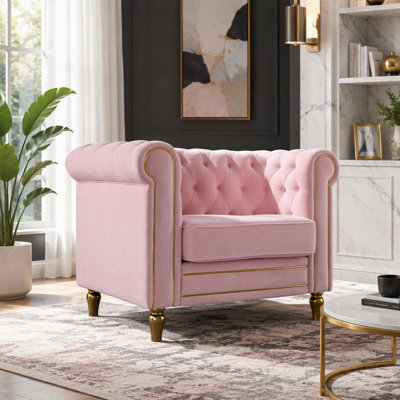 Canapé Chesterfield en velours rose, 215 cm, salon