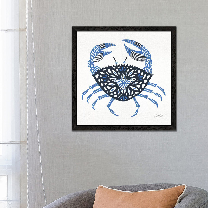 Blue Crab by Cat Coquillette - Floater Frame Print on Canvas, 93.98 cm H x 93.98 cm W, Black