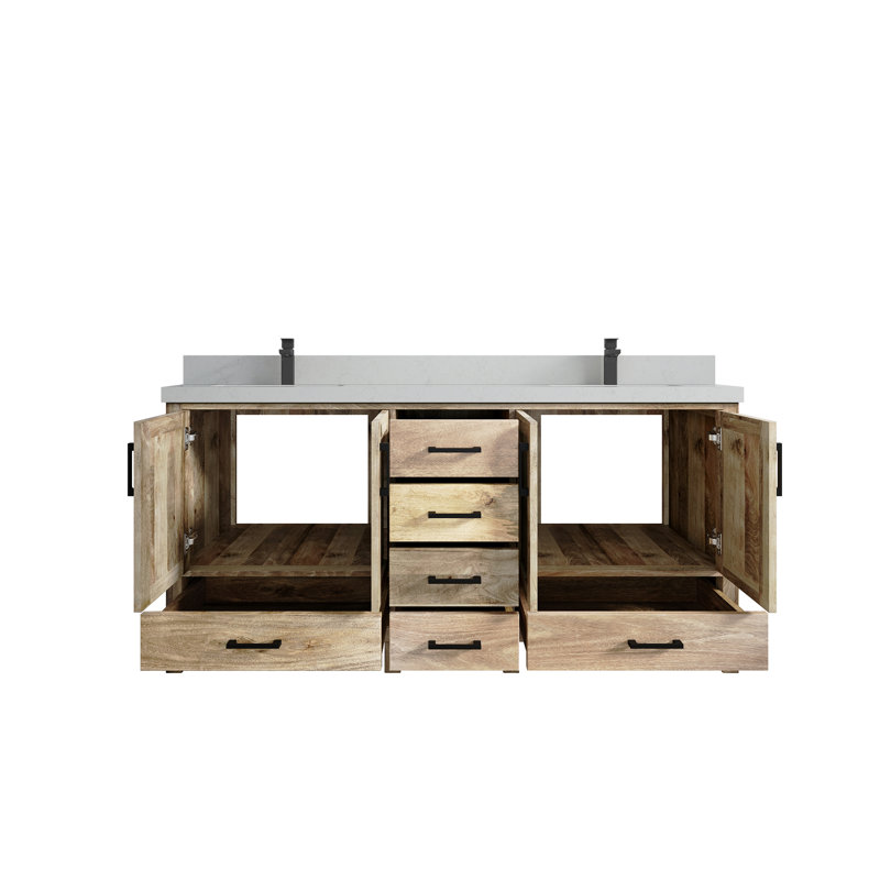 Ensemble de meuble-lavabo double 72 po Malibu, Quartz de Carrare, Blanc délavé