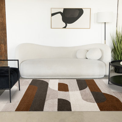 Mentko Modern Brown Cream Low-Pile Indoor Area Rug