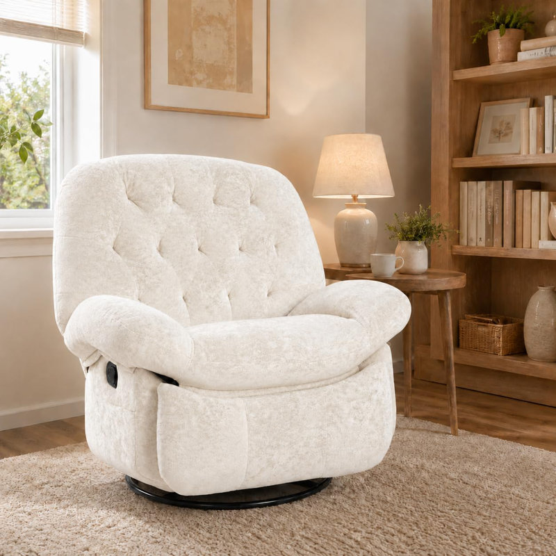 Fauteuil inclinable et pivotant manuel en chenille, pivotant à 360 degrés, Blanc, White