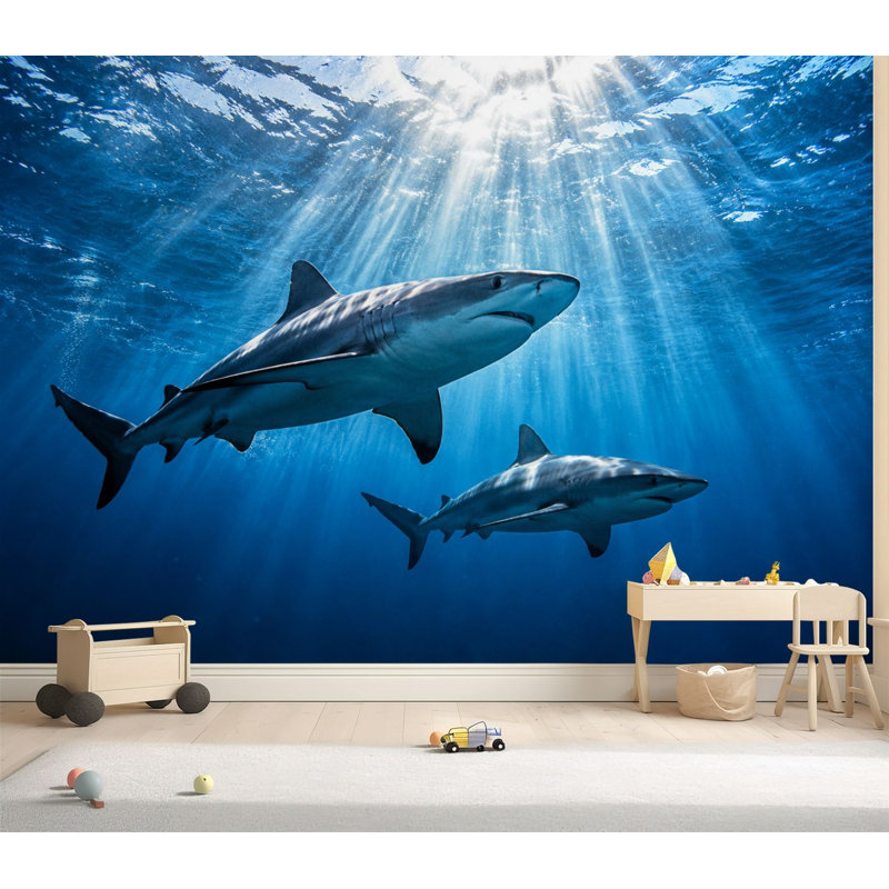 Papier peint auto-adhésif Great White Sharks, L 69 po x l 96 po