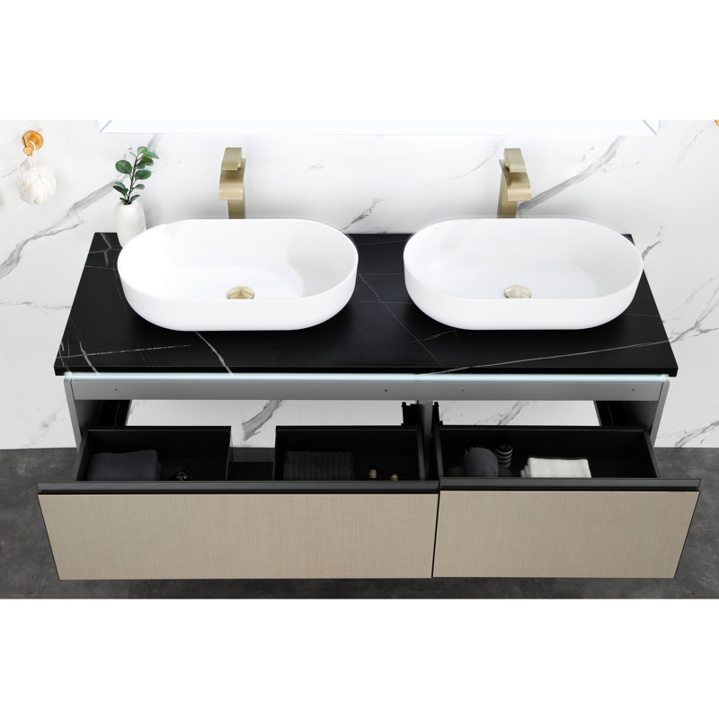 Modern White Bathroom Sink 24"X14" Oval - Above Counter Installation To Fade And Impact Smooth Vessel Setup Hygienic Scratching Fading Delicate